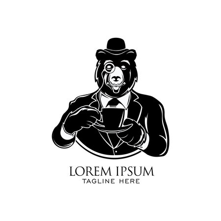 British Bear with glass of tea, good for fashion brand also Tea Shop logoのイラスト素材