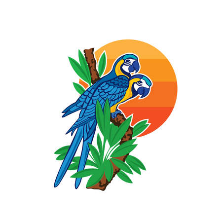 Twin Blue Parrots vector illustration logo design, perfect for tshirt design and bird lover logoのイラスト素材