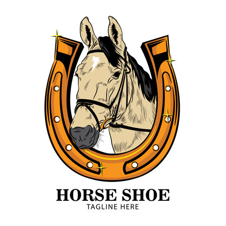 Hoerse Shoe logo in hand drawn style, perfect for Horse Farm, Horse Shoe Company, and Horse Stables logoのイラスト素材