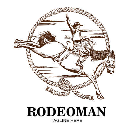 Rodeoman vector illustration in hand drawn style and retro color, perfect for Rodeo Event , tshirt design and merchandiseのイラスト素材