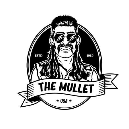 A man with mullet hair style and red neck shirt, good for club logo and tshirt designのイラスト素材