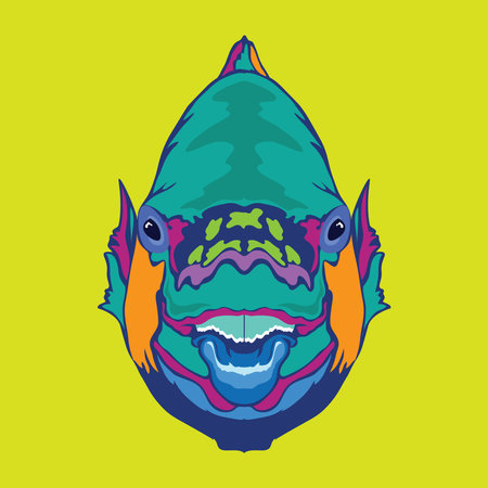 Colorful Parrot fish face vector illustration in decorative style, perfect for tshirt style and mascot logoのイラスト素材