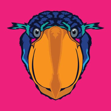 Shoe bill bird face vector illustration in decorative style, perfect for tshirt style and mascot logoのイラスト素材
