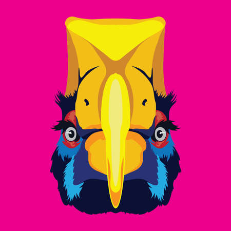Hornbill bird face vector illustration in decorative style, perfect for tshirt design and mascot logoのイラスト素材