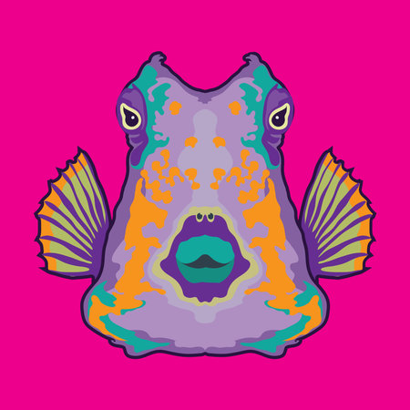 Human fish face vector illustration in decorative style, perfect for tshirt design and mascot logo