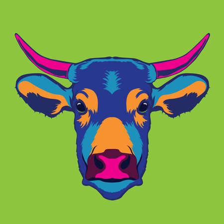 Cow face vector illustration in decorative style, perfect for tshirt design and mascot logoのイラスト素材