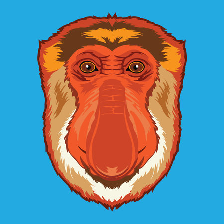 Proboscis Monkey face vector illustration in decorative style, perfect for tshirt style and mascot logoのイラスト素材