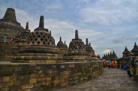 Magelang, Central Java, Indonesia - Circa January 2012 - Stupas at Borobudur, Indonesiaのeditorial素材