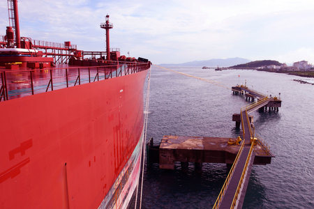 the big chemistry ship on loading berthの写真素材