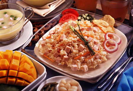 fried rice with meat の写真素材