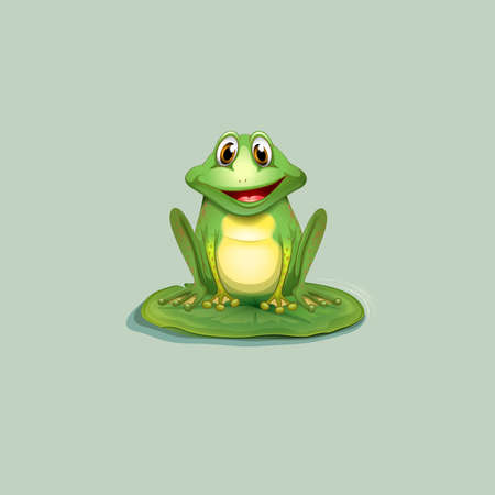 happy frog sitting on lotus leafのイラスト素材