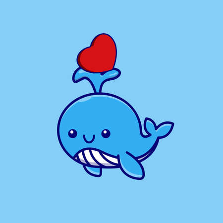 Illustration vector of cute whales spout loveのイラスト素材