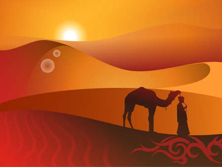 Camel with the drover in desert のイラスト素材
