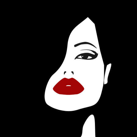  Face of a woman with red lipsのイラスト素材