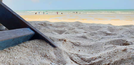 Abstract, Sand texture on blurred beach background. Sandy beach for background. Top view. space for your text. Too softの写真素材