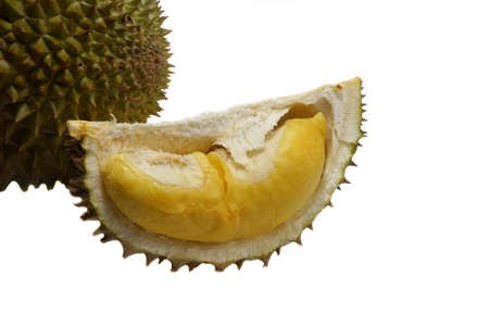 Top view of fresh durian fruit isolated on white background, Tropical fruit, copy space (Malvaceae,...