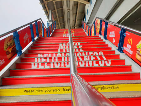BANGKOK, THAILAND - JUNE 06, 2018 : Stairs of BTS National at the Stadium Station, Space for text in...