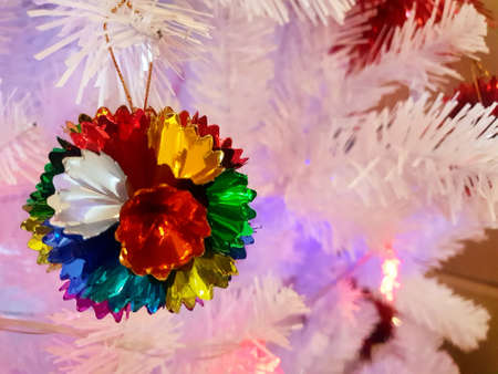 Decorated Christmas tree, Holiday background, Happy New Year and Xmasの写真素材