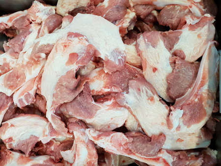 Top view of pork loin as a background in the market for sale at Thailand, fresh meat for cooking