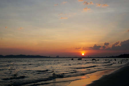 Beautiful nature of blue sky and clouds with sunset on sea in the evening, Many tourists visit here, View for seascape, Space for text in template, Travel conceptの写真素材