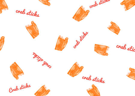 Hand drawn of Crab sticks seamless pattern isolated on white background, Great for menu, Collection...