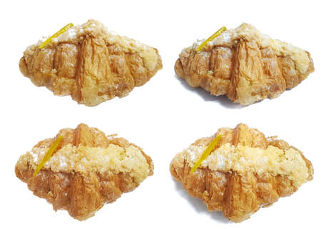 Top view of butter croissants isolated on white background, set