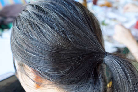 Close up of women have grey hairの写真素材
