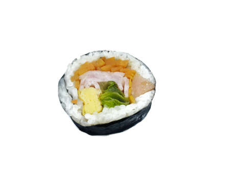 Korean food style, Top view of gimbap or kimbap isolated on white background, Ready to eatの写真素材