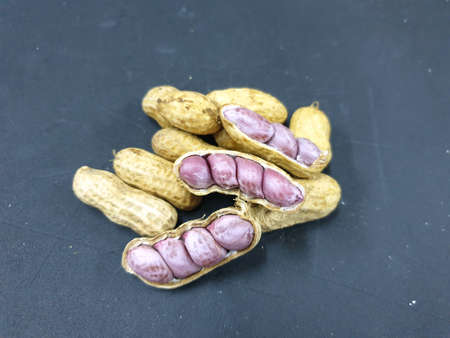 Peanut on black background. Close up of peanuts in shell.
