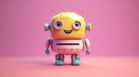 Generating AI illustration of a lovely colorful pastel robot on pink backgroundの素材