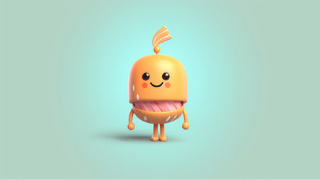 Generating AI illustration of a cute orange candle character with drop shadow on green backgroundの素材