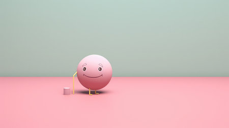Generating AI illustration of adorable pink ball with drop shadow on pastel background.の素材