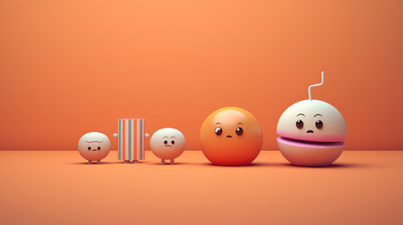 Generating AI illustration of a group of cute monster cartoon emoticons character with an orange backgroundの素材