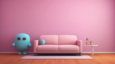 Pink sofa in the living room with pink wall - Generating AI Illustrationの素材