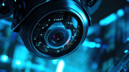 CCTV security camera in data center. Technology background. AI generated 3d imageの素材