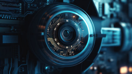 Close-up of a camera lens. 3d rendering toned image ai generatedの素材