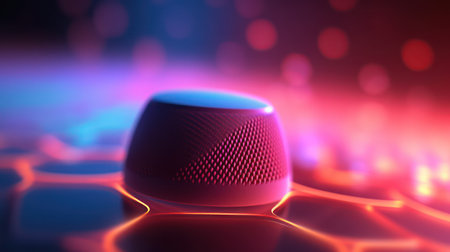 3d rendering of speaker in neon light. Sound speaker concept. ai generatedの素材