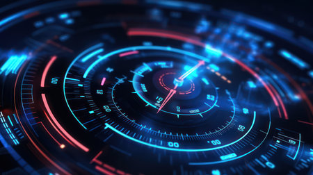 3d rendering of speedometer in blue color. Abstract technology background. ai generatedの素材