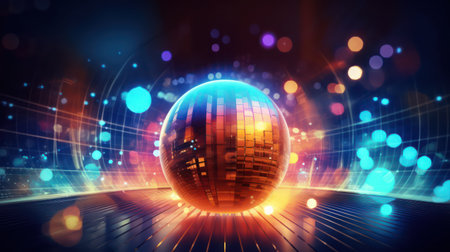 Generating AI illustration of a digital ball on a futuristic technology background.の素材