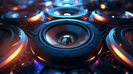3d illustration of abstract technology background with hi-fi speaker ai generatedの素材