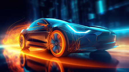 3D rendering of a brand-less generic concept car with glowing lights ai generatedの素材