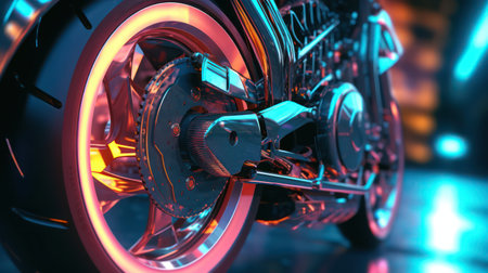 3d rendering ai generated of electric scooter with neon light in dark spaceの素材