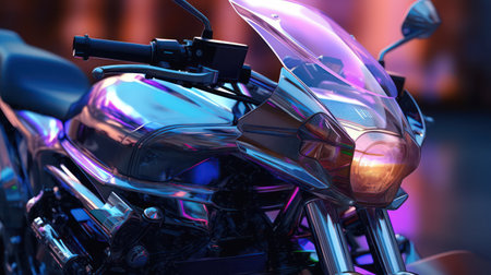 AI generated 3d image of a motorcycle in blue and pink tones with lightsの素材