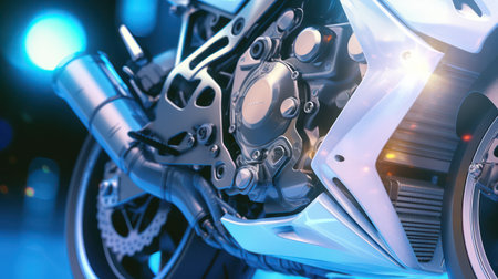 AI generated 3d image of a motorcycle engine on sparkling sport lightの素材