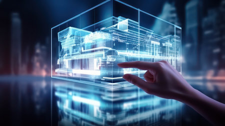 Hand touching a digital modern building model with blurred background.
AI generated 3D imageの素材