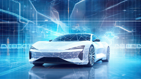 3d AI generated image of a brand-less generic concept car in the studioの素材