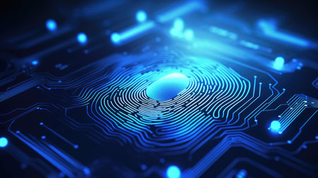 Futuristic technology background with circuit board. 3d rendering toned imageの素材