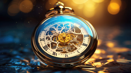 Pocket watch on bokeh background. New Year and Christmas conceptの素材