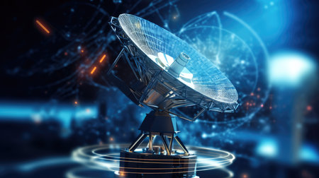 satellite dish on black background 3d rendering image of communication technologyの素材