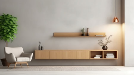 Interior of living room with armchair and shelf - 3D Renderingの写真素材